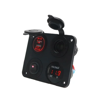 

Car Yacht Modified Four-Hole Panel with Dual USB Car Charger Cigarette Lighter Plug Female Seat Plus Voltmeter Switch