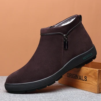 

British design men casual outdoors snow boots warm plush genuine leather winter shoes wool shoe platform ankle botas masculinas
