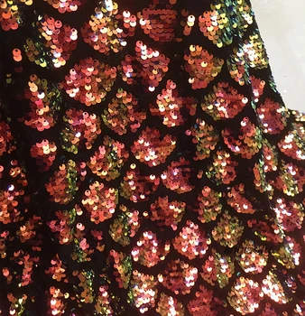 

High-end custom velvet bottom fish scale fabric, dress clothing Symphony sequin fabric
