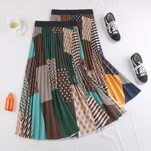 Винтажная зимняя эластичная плиссированная юбка средней длины с высокой талией трапециевидной формы в горошек для женщин, женские юбки saia saias