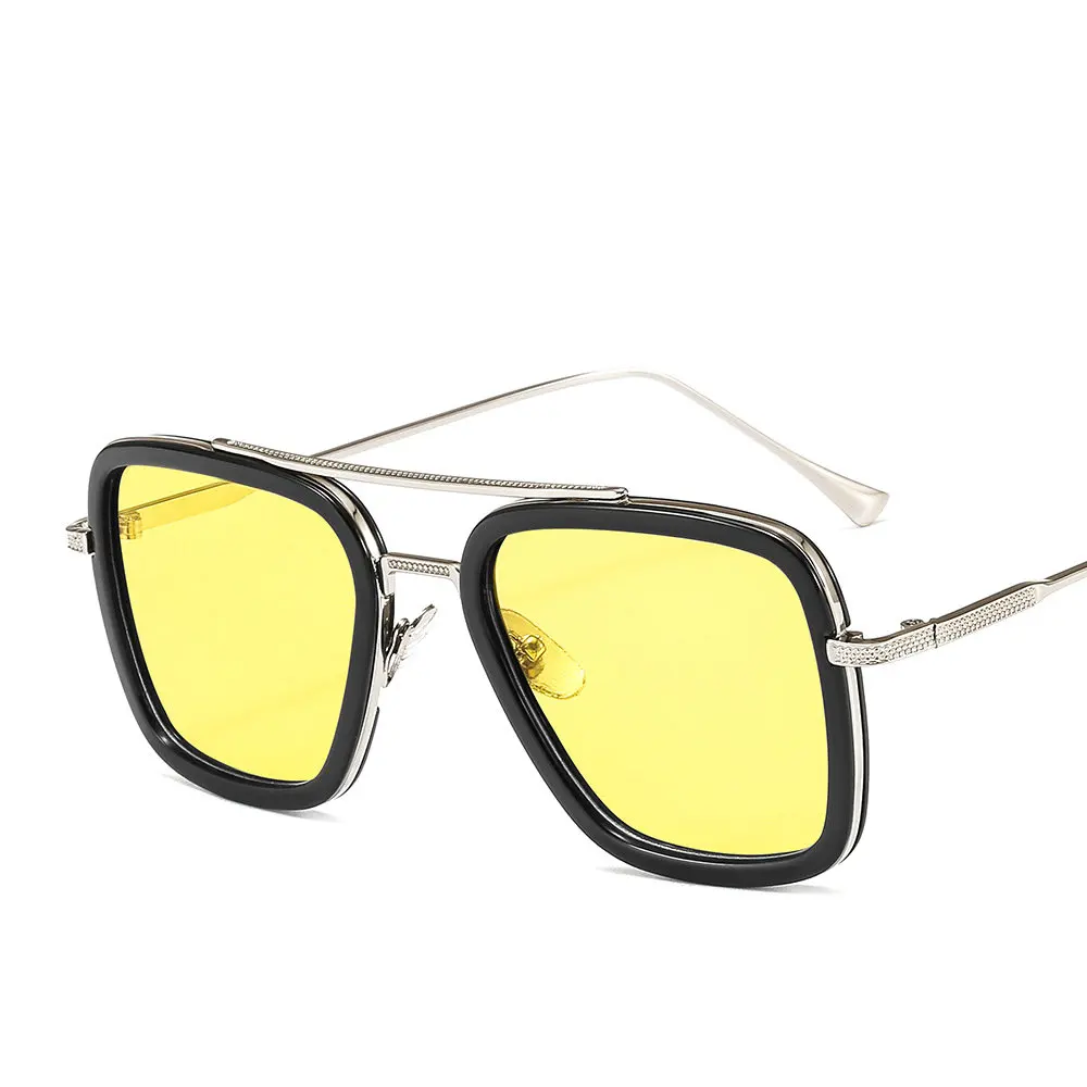 Big frame metal square sunglasses men fashion sun glasses vintage oversized double beam ladies glasses Marine film blue FML - Цвет линз: yellow