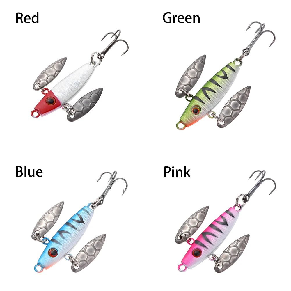 1PC 4 Styles Winter Treble Barbed Ice Hook Lure Colorful Artificial Hard Bait Lead Jigging Ice Spinner Lure Outdoor Fishing Tool