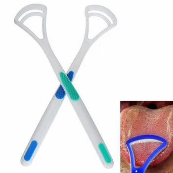 

2Pcs Oral Dental Care Clean Away Bad Breath Tongue Cleaner Brush Scraper Handle