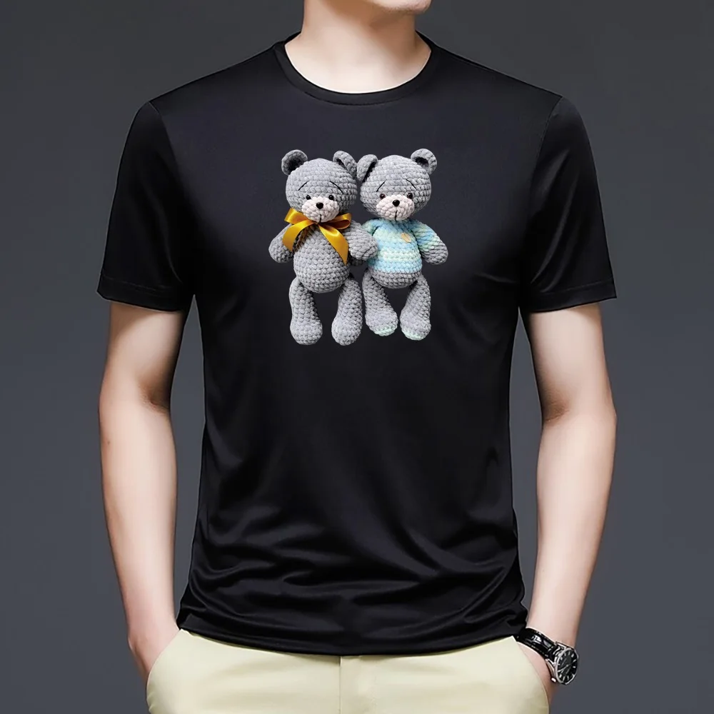 2022 Summer Bear Print Short-sleeved T-shirt Male Short Sleeved Summer Casual Loose O-Neck Tees Harajuku Streetwear Men T Shirt
