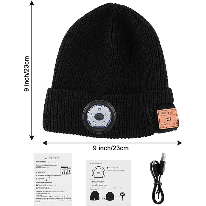 Topi Beanie LED dengan Lampu Isi Ulang 