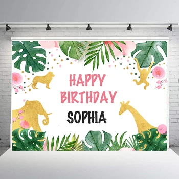 

BEIPOTOCustom Backdrop photography background pink girl safari animals baby shower Wild birthday party banner photo booth B321