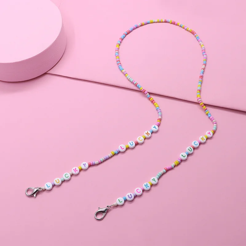 2021 Fashion Sunglasses Mask Holder Lanyard Letter Love Colorful Beaded Glasses Chain Neck Strap Jewelry for Students Children