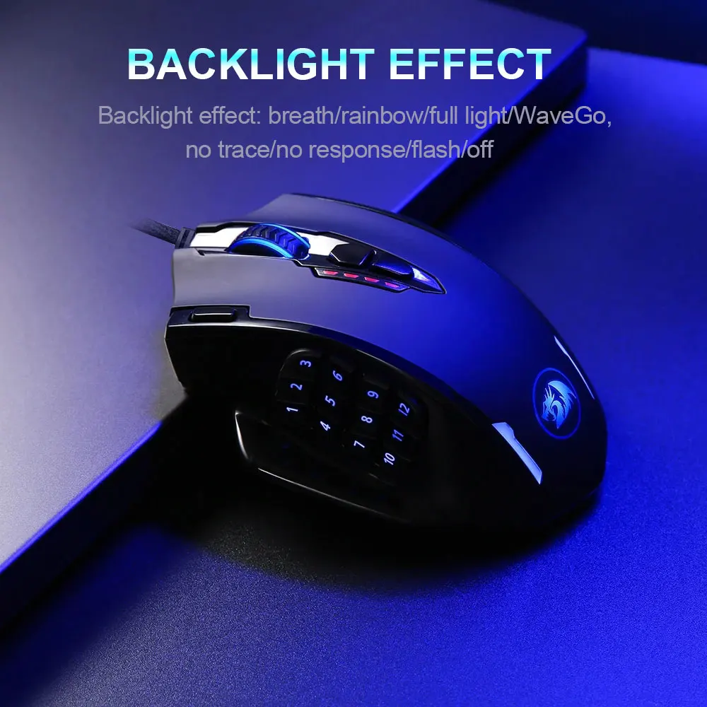 Redragon M908 Impact RGB LED MMO Gaming Mouse with 12 Side Buttons, Optical Wired Ergonomic Gamer Mouse with Max 12,400DPI, High Precision, 20 Programmable Macro Shortcuts, Comfort Grip : Video Games