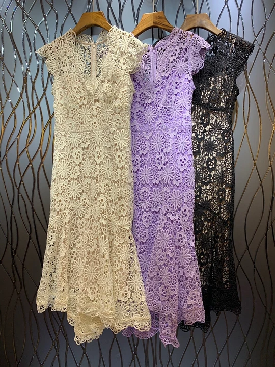 

Pure lotus leaf pendulum water-soluble dress 726 with V-collar zipper decoration in early autumn of 2019