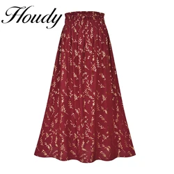 2022 Fashion Retro Floral Print Chiffon Skirt Women's Spring And Summer Red Streetwear High Waist Ladies Mid-Length Skirt