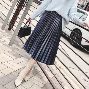 Heydress осенние однотонные женские элегантные юбки Дамская мода Высокая талия гофрированные длинные юбки женские повседневные юбки - Цвет: B2