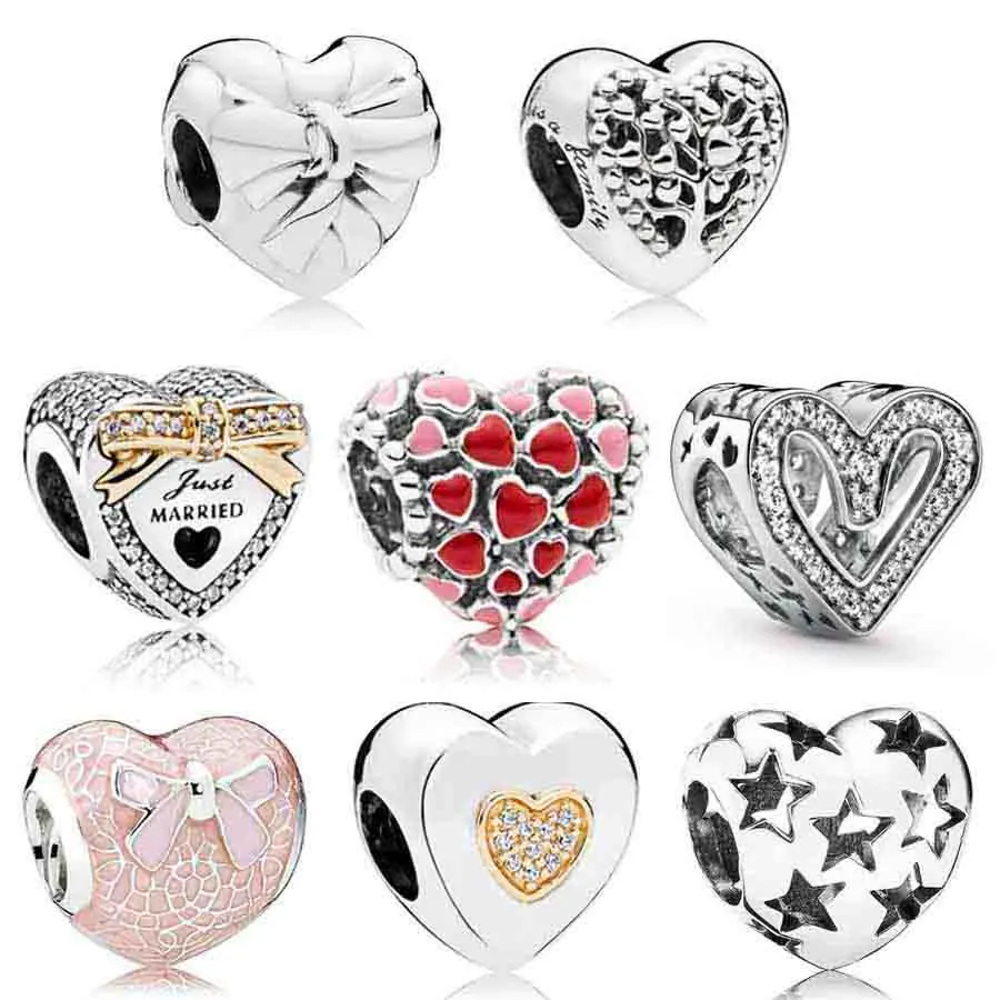 

Original Brilliant Love Heart Bow Love Heart Of Stars With Gold Bow Bead Charms Fit Europe Bracelet 925 Sterling Silver Bead