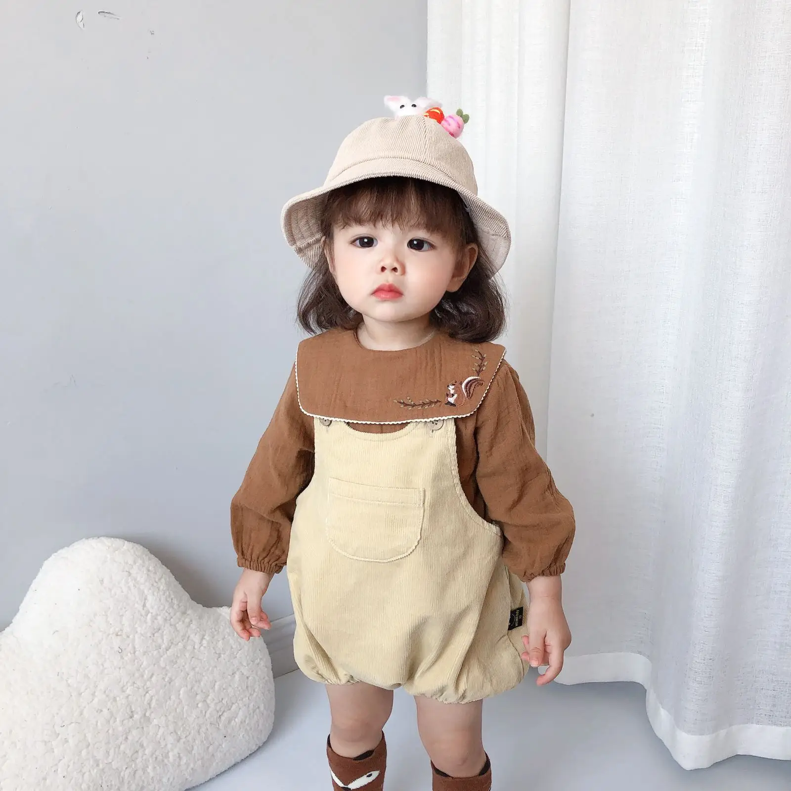 Manga Longa Bordado Bodysuit E Toddler Corduroy