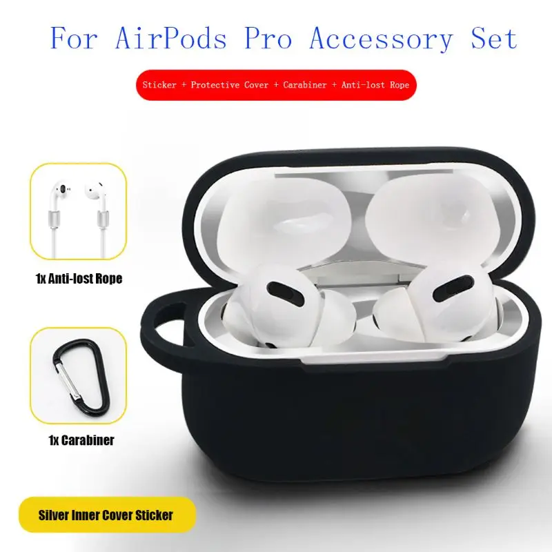 

Metal Film Sticker Protective Case Anti-lost Rope with Carabiner for Airpods Pro