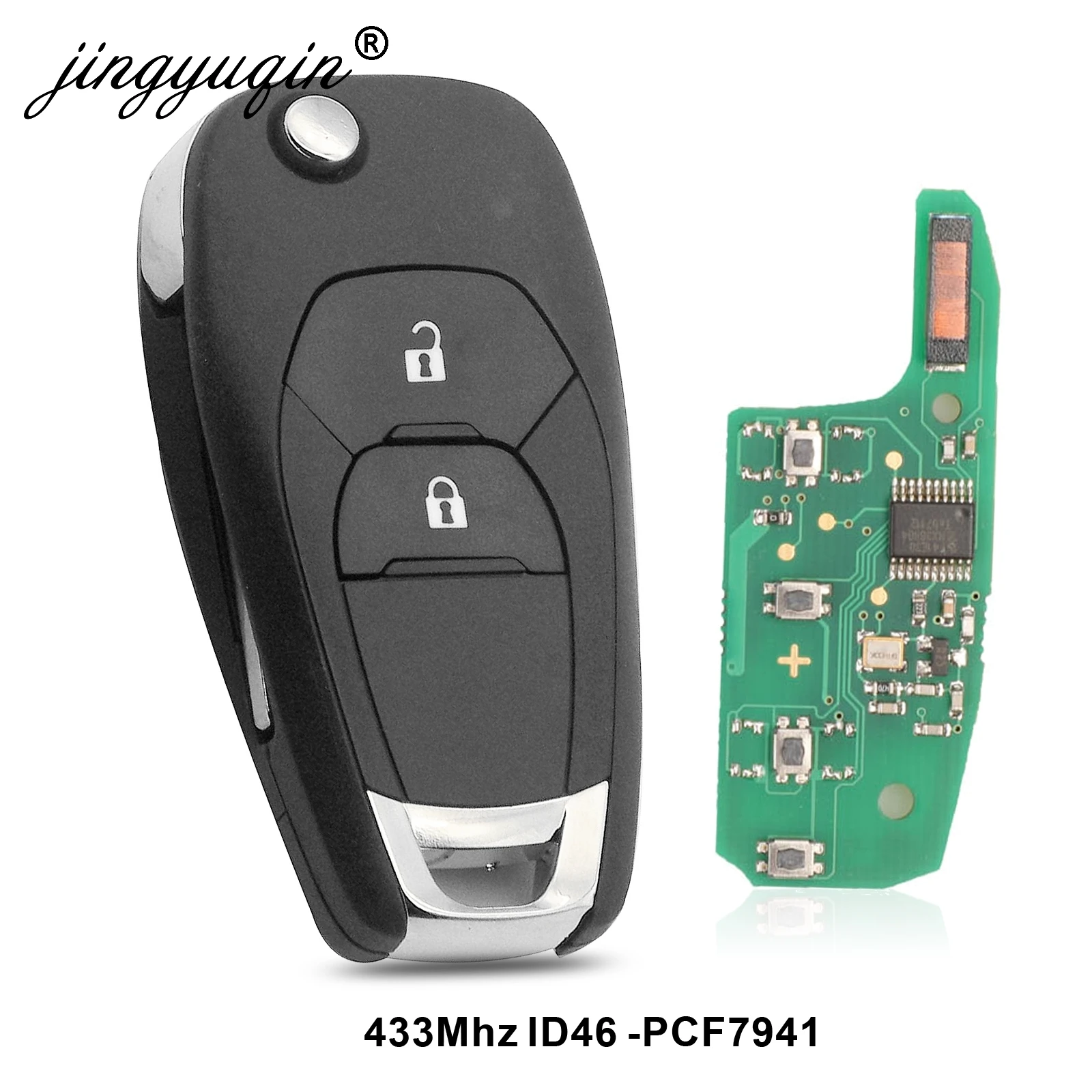 Jingyuqin 5 шт. флип модифицированный 2 кнопки дистанционного смарт-брелок для Chevrolet Cruze- 433 МГц ID46 PCF7941 чип-ключ управления
