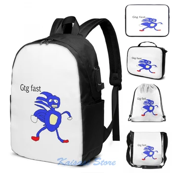 

Funny Graphic print Sanic USB Charge Backpack men School bags Women bag Travel laptop bag