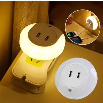 

Creative USB Double For Mobile Phones Tablet Charge Wall Night Light Sensor