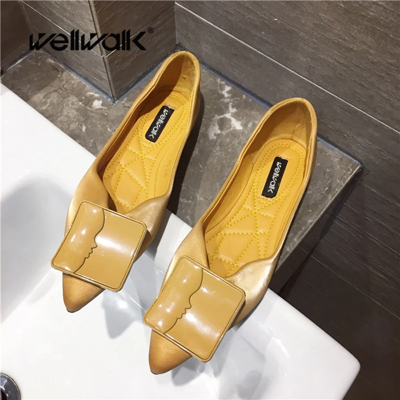 Wellwalk/Балетки на плоской подошве с острым носком женская обувь складывающиеся