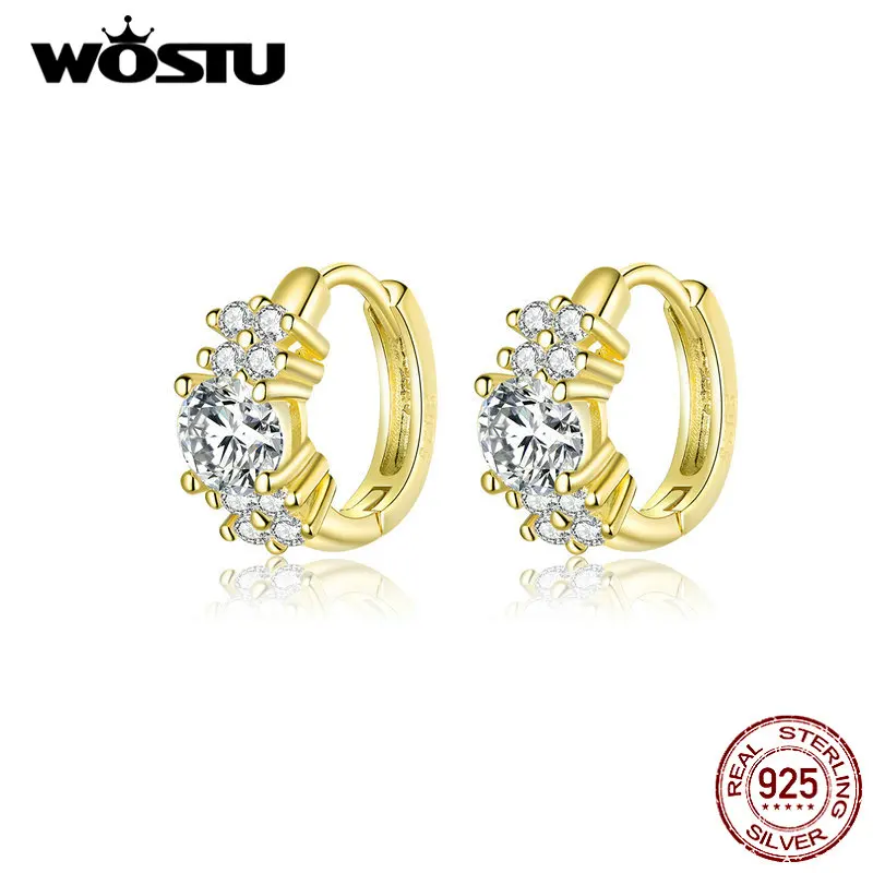 

WOSTU Real 925 Sterling Silver Exquisite Petals Hoop Earrings Gold Color Earrings For Women Wedding Luxury Jewelry FIE485-B