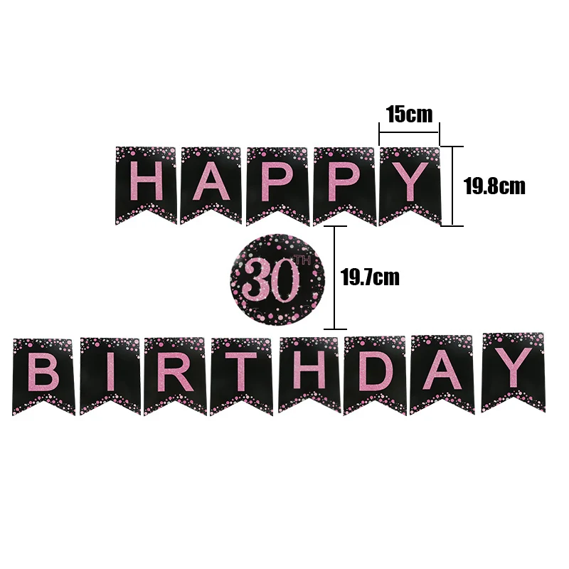 LINVIERLOVE черного и золотого цвета 21st 30th 40th 50th 60th баннера для дня рождения, свадьбы бумажные флаги вечерние Декор поставки - Цвет: Pink 30th Banner