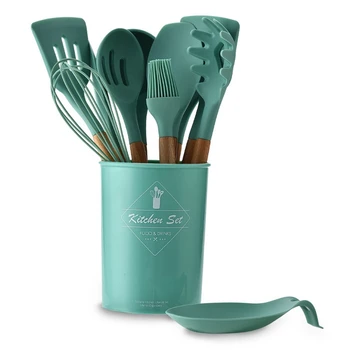 

9/11/12PCS Silicone Cooking Utensils Set Non-stick Spatula Shovel Wooden Handle Cooking Tools Set With Storage Box Kitchen Tools