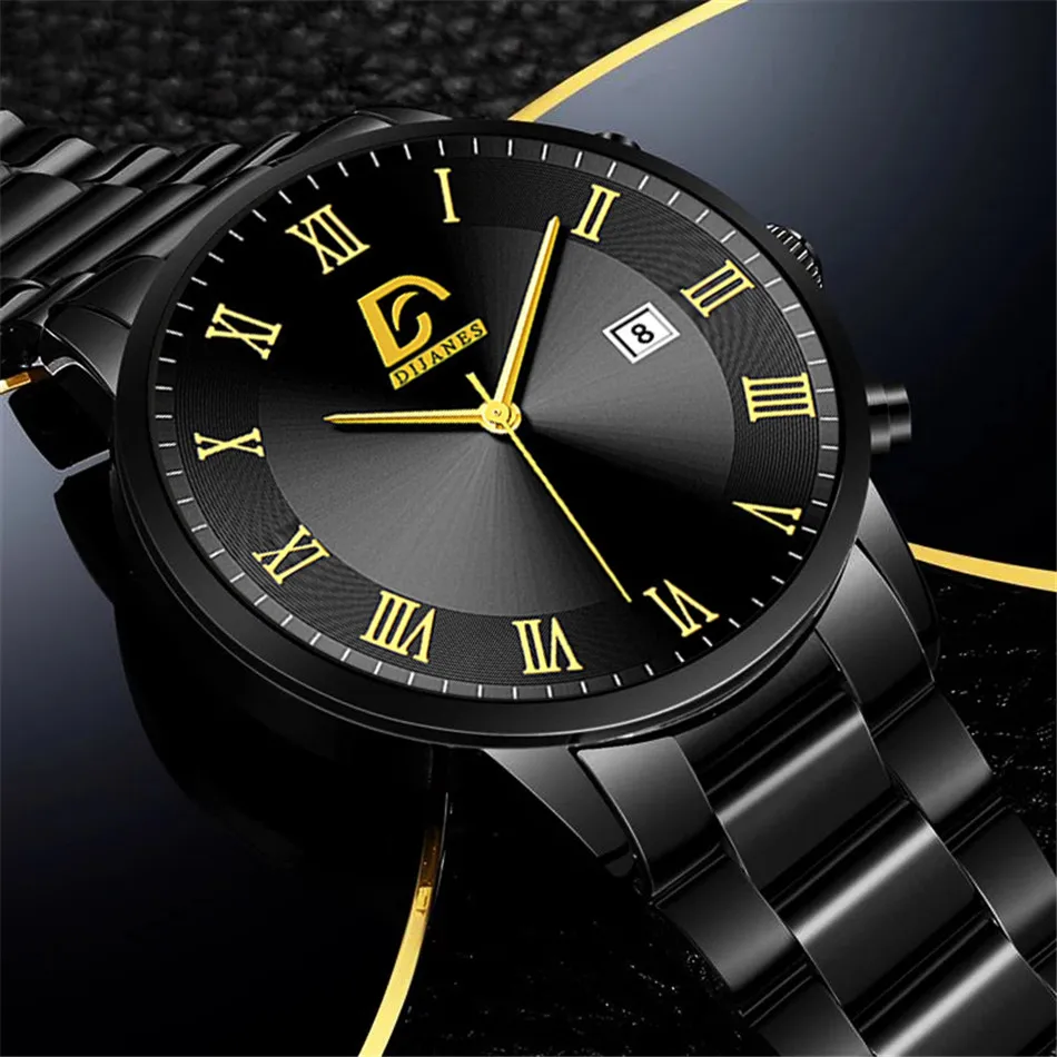 reloj hombre Fashion Mens Stainless Steel Watches Luxury Calendar Quartz Wrist Watch Men Business Casual Watch relogio masculino