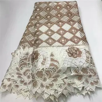 

White sequence stone african heavy hand appliqué embroidered french swiss white mesh gauze lace fabric wedding