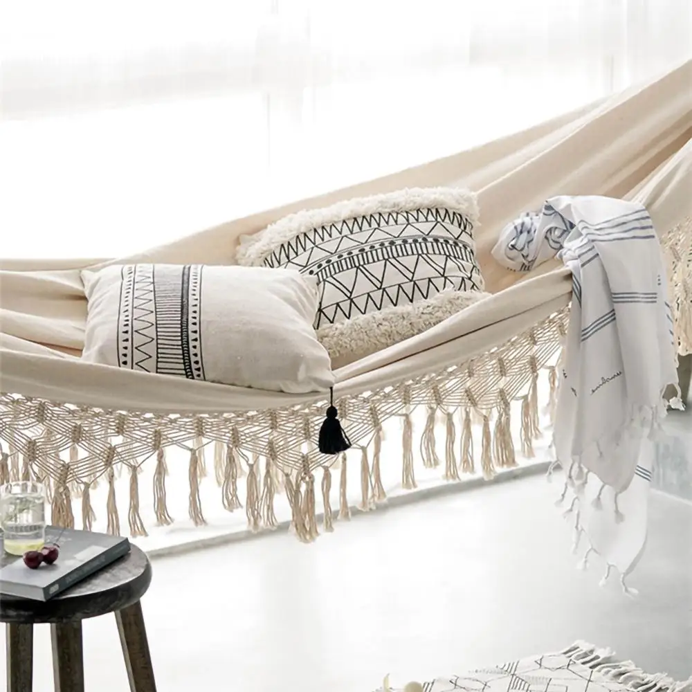 Большой 2 человек гамак Boho Стиль бразильский макраме бахромой Двухместный сетка