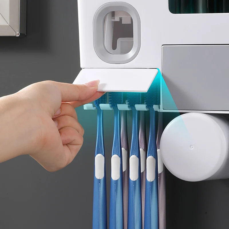 ONEUP Integrated Double Drawer Toothbrush Holder Automatic Toothpaste Squeezer Wall-mounted Dustproof Toothbrush Holder With Cup