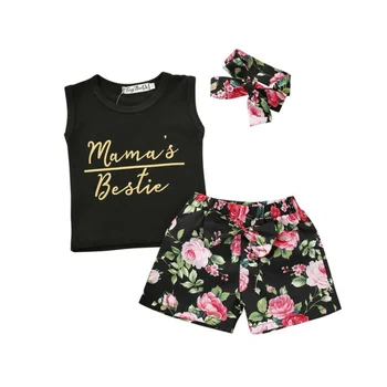 

2020 Summer newborn baby girl clothes set Toddler Sleeveless Letter T Shirt+Shorts Pants+Headband 3Pcs Outfit Kids Clothes