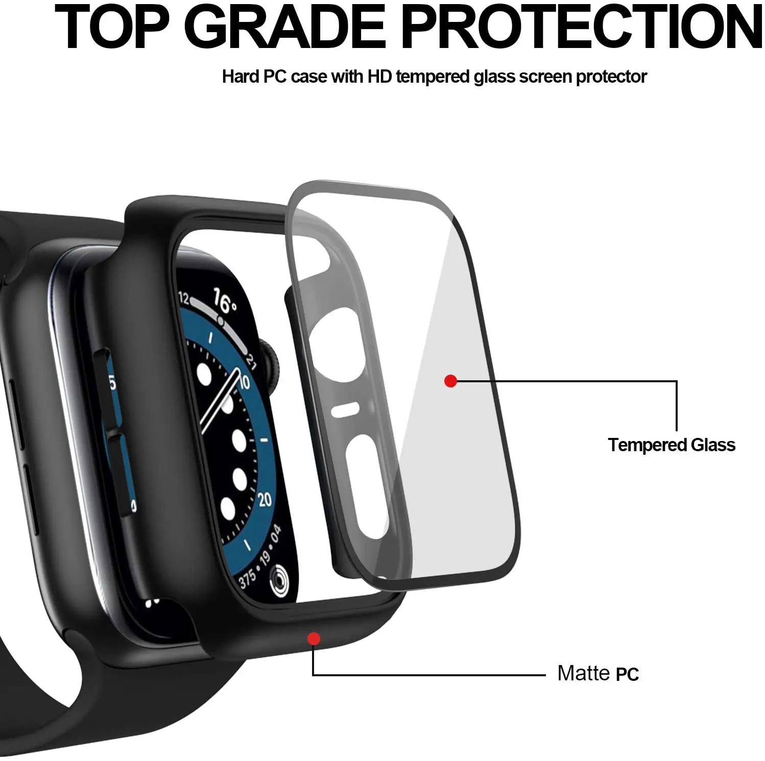 Закаленная пленка + чехол для Apple watch 6 5 4 SE 44 мм 40 защита от падения Защитное стекло