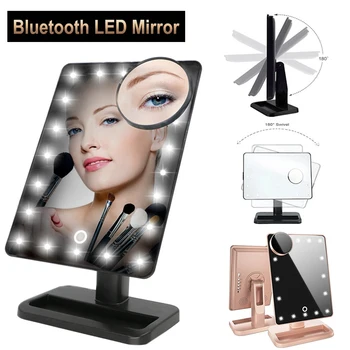 

Portable Bluetooth Speaker Music Player with 20pcs LED Light Touch Screen 10X Magnifying Makeup Mirror Adjustable Lighting