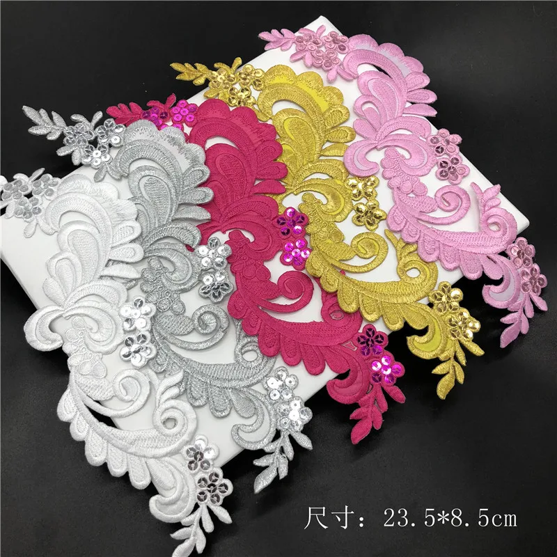 

2Pcs/23.5X8.5cm Sequins Flower Cloth Applique Fabric Sticker Iron On Patch Craft Sewing Repair for Dress