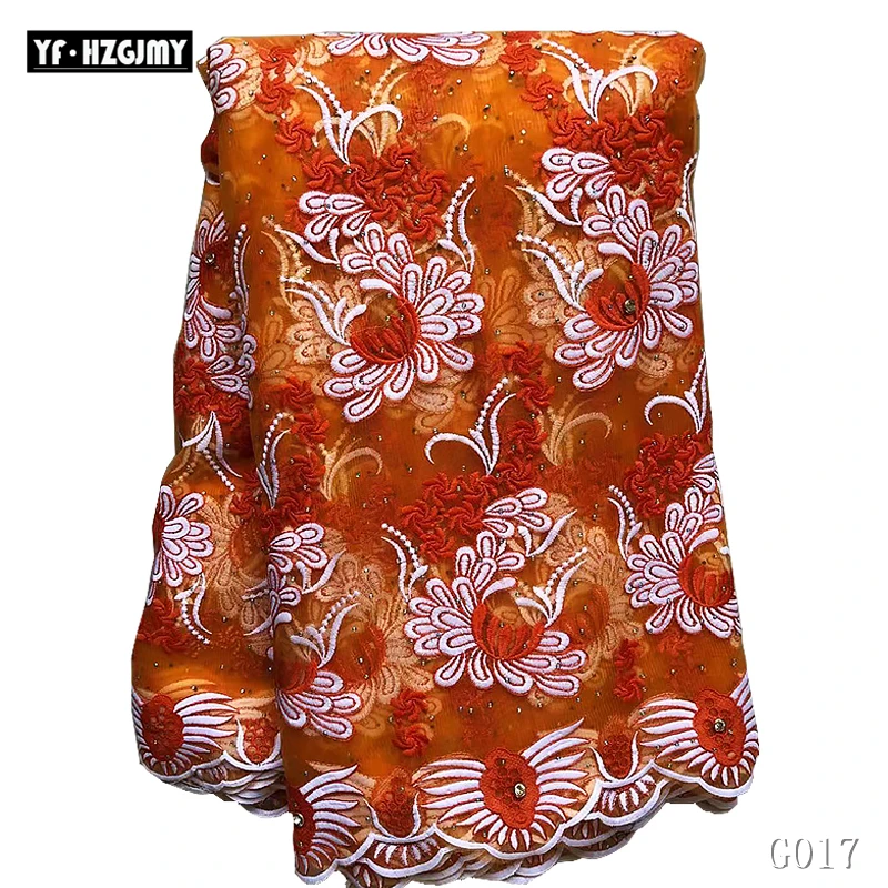 Африканская кружевная ткань высокое качество кружевная гипюровая ткань жженая оранжевая вышитая Тюль кружевная ткань нигерийское праздничное платье Go17