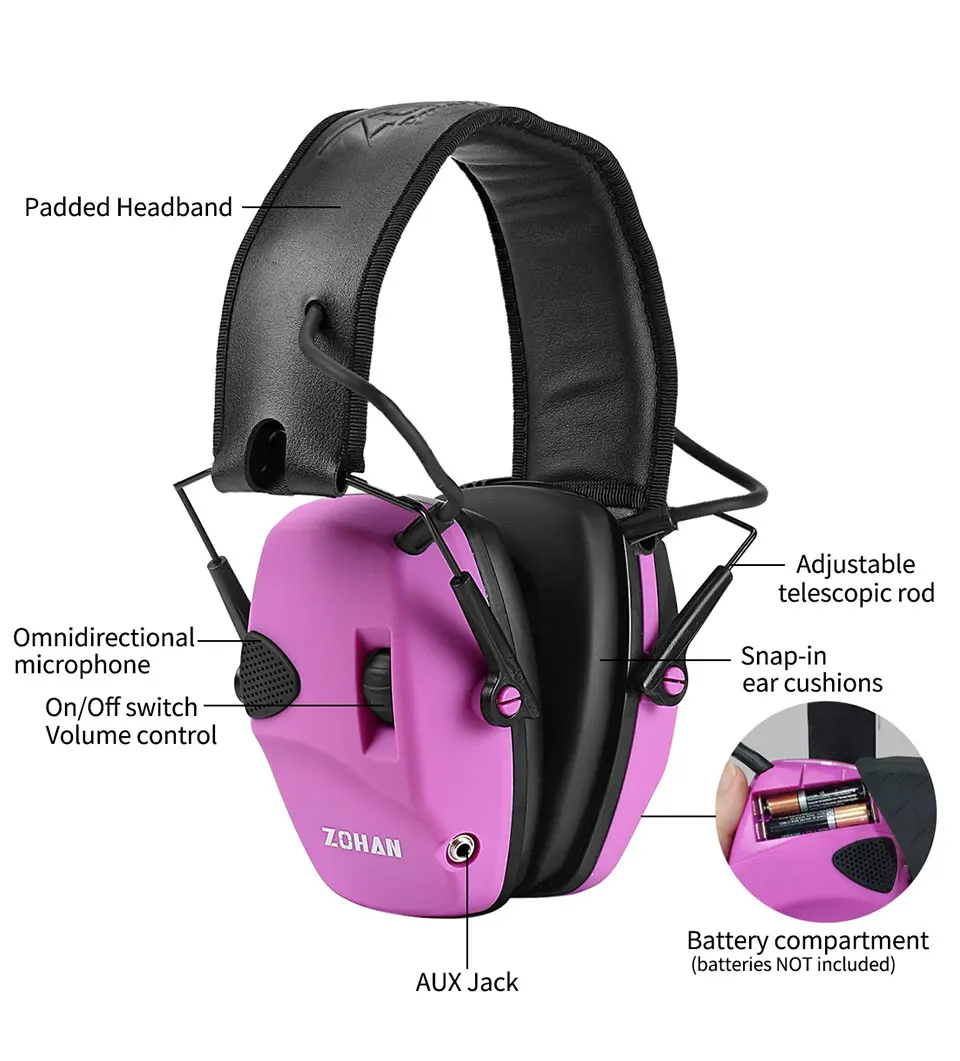 Zohan Protection auditive électronique Tir Cache-oreilles Protection  auditive Chasse Protecteur Anti-bruit Casque pour femmes Oreille Muff