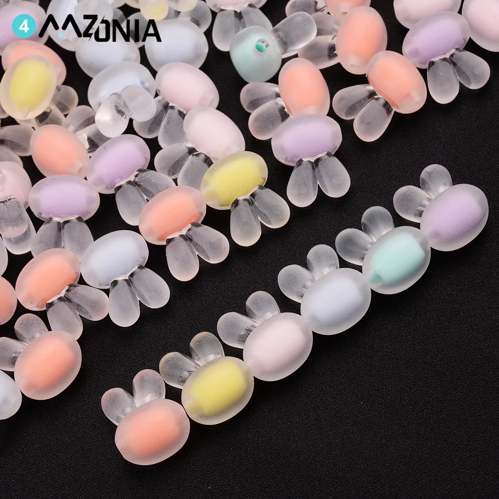Matting Acrylic Cute bunny Beads 30pcs Candy Color Loose Spacer Beads For Jewelry Making Diy Handmade Accessories 12x16mm
