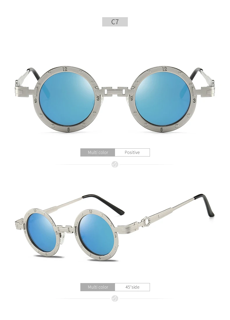 Классические готические стимпанк Солнцезащитные очки круглые металлические брендовые дизайнерские винтажные очки высокого качества UV400 очки