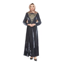 Мусульманское бархатное платье макси с вышивкой Абая длинное платье кимоно джилбаб Рамадан арабский Дубайский кафтан мусульманская молитвенная одежда