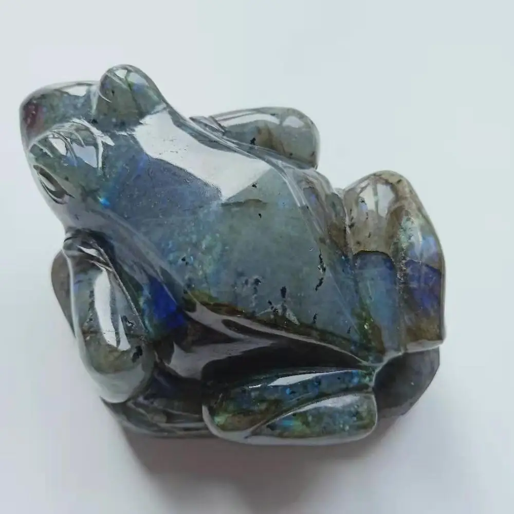 

High Quality 5inches Labradorite Toad Shape Stone Realistic Cute Animals Hand Polished For Gift &Home Decor WYQ