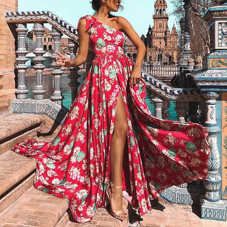 

Swimsuit Dress Beach Pareo On The Summer Swim Cover Up Womens Tunic Beachwear Women 2019 Bohemia Inclined Split Print Polyester