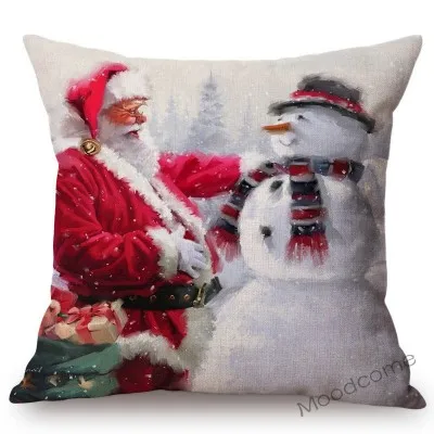 Акварельные рождественские украшения, снеговик, Санта Клаус, домашний диван, подушка, чехол, хлопок, лен, Рождество, милый, снеговик, наволочка