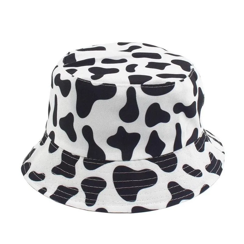 Panama Cow Print Hat Cap for Women Ins Sun Cute Black White Panama Cow Bucket Hats Lady Fishman Panama Cow Hats
