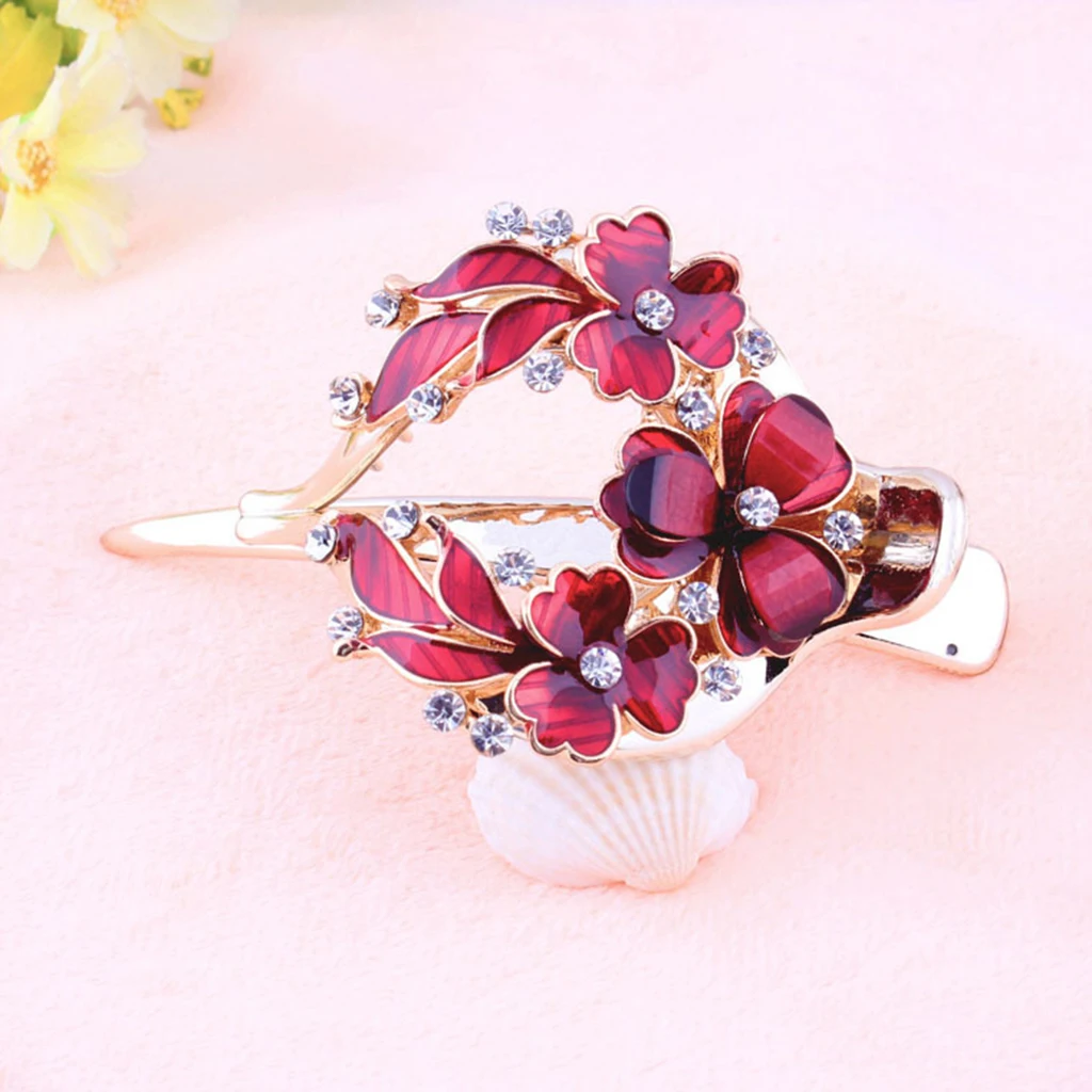 Lady Floral Hair Clip Zircon Casual Thick Hair Pin Clamp Crab Barrette Updo Tool Women Rhinestones Small Flower Hair clips