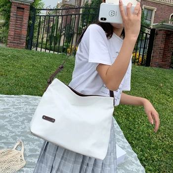 

Women Canvas Splicing Crossbody Bag Casual Female Shopping Shoulder Sling Pouch Youth Ladies Simple Versatile Bag