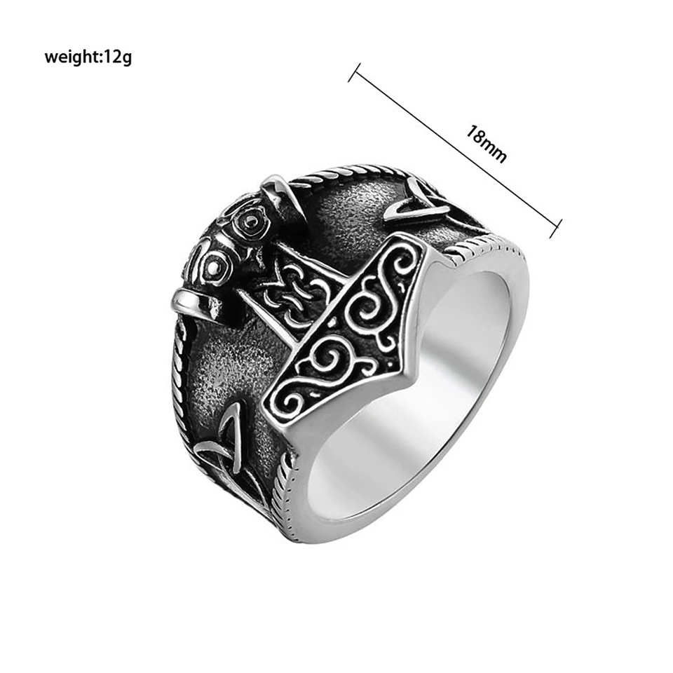 Viking Thor's Hammer Ring - Celtic Knot Stainless Steel Ring, Norse Mythology Mjolnir Design (Silver, Size 13) - View #6
