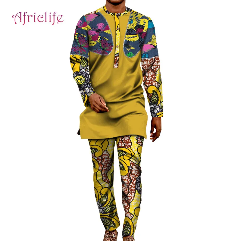 

WYN1288 Hot Selling Danshiki Casual Men Suit African Print Spring Fall Dresses Men Pant Set