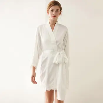 

White Women Robe Bathrobe Long Sleeves Short Autumn Wedding Bridesmaid Robes Nightgown Ladies Dressing Gowns NW74