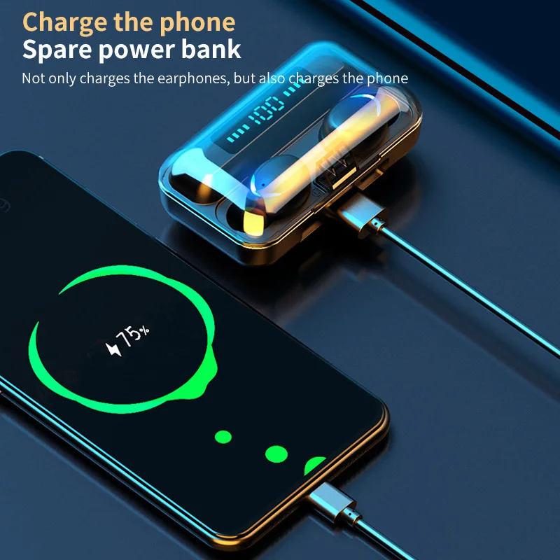 2200mah Wireless Bluetooth Earphone V5 0 TWS Touch Control Stereo Sport Headste Noise Reduction Earbuds Headset with Mic