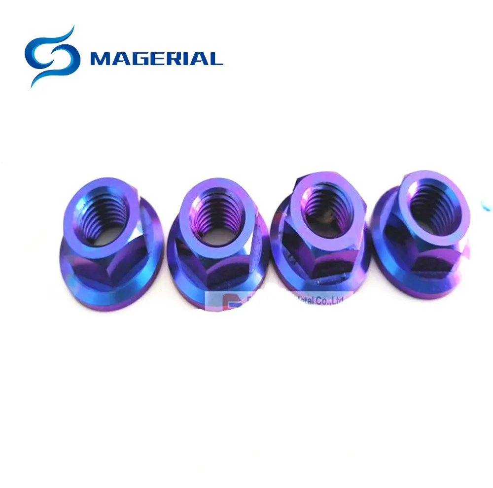 Purple color Ti Винт Гайка M10 xpitch1.25 мм золото Радуга зеленый синий красный цвет мотоцикл задний мост титановый фланец гайка титановый винт гайки 6 шт - Цвет: Purple color