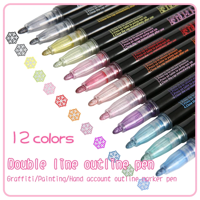 12-Color Shimmer Outline Markers Set - Perfect for Kids Ages 8-12,  Doodling, Drawing, Card Making & Calligraphy!